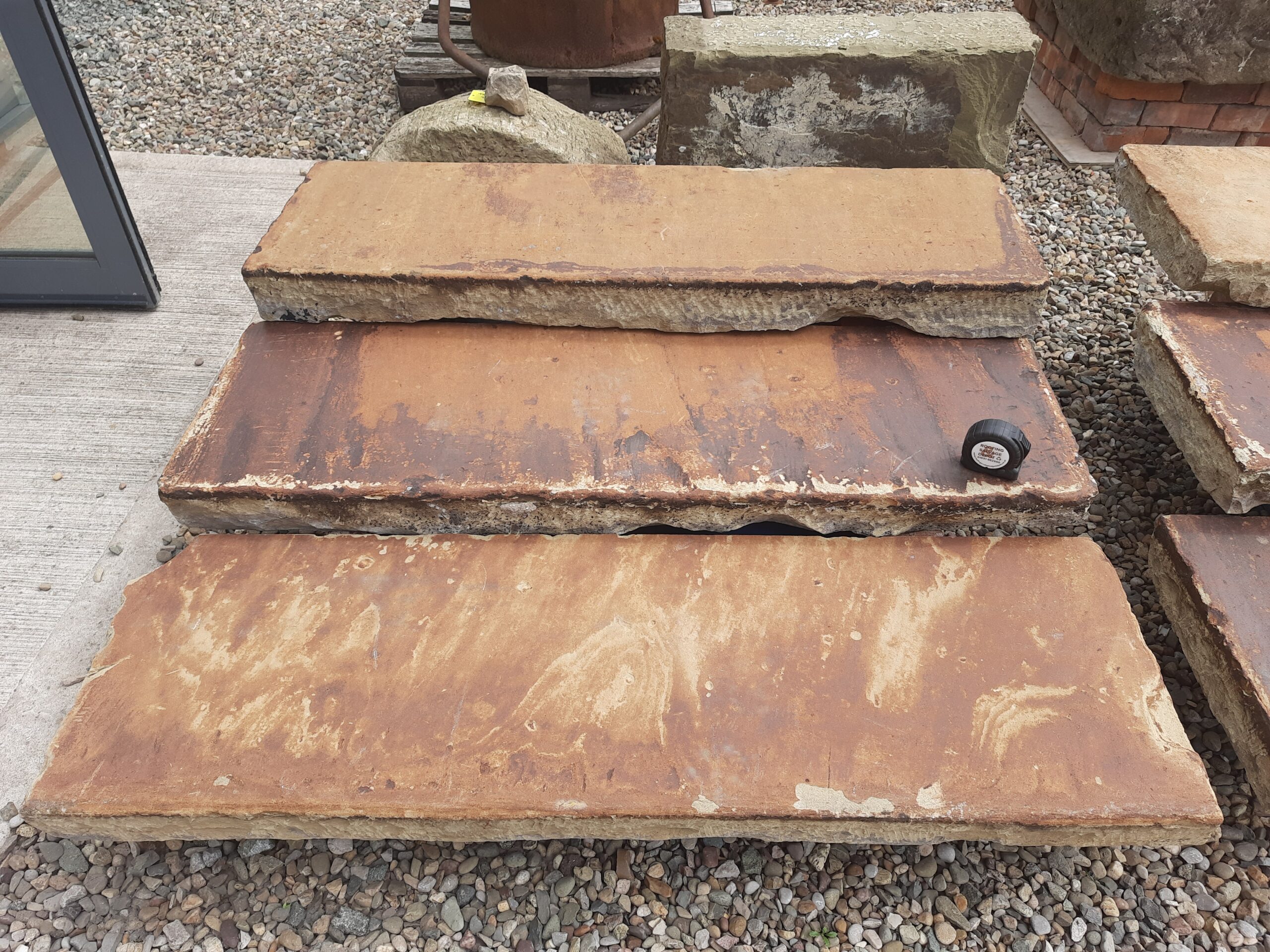 Set of 3 Reclaimed York Stone Steps Threshold Up to 58" Long Roofing