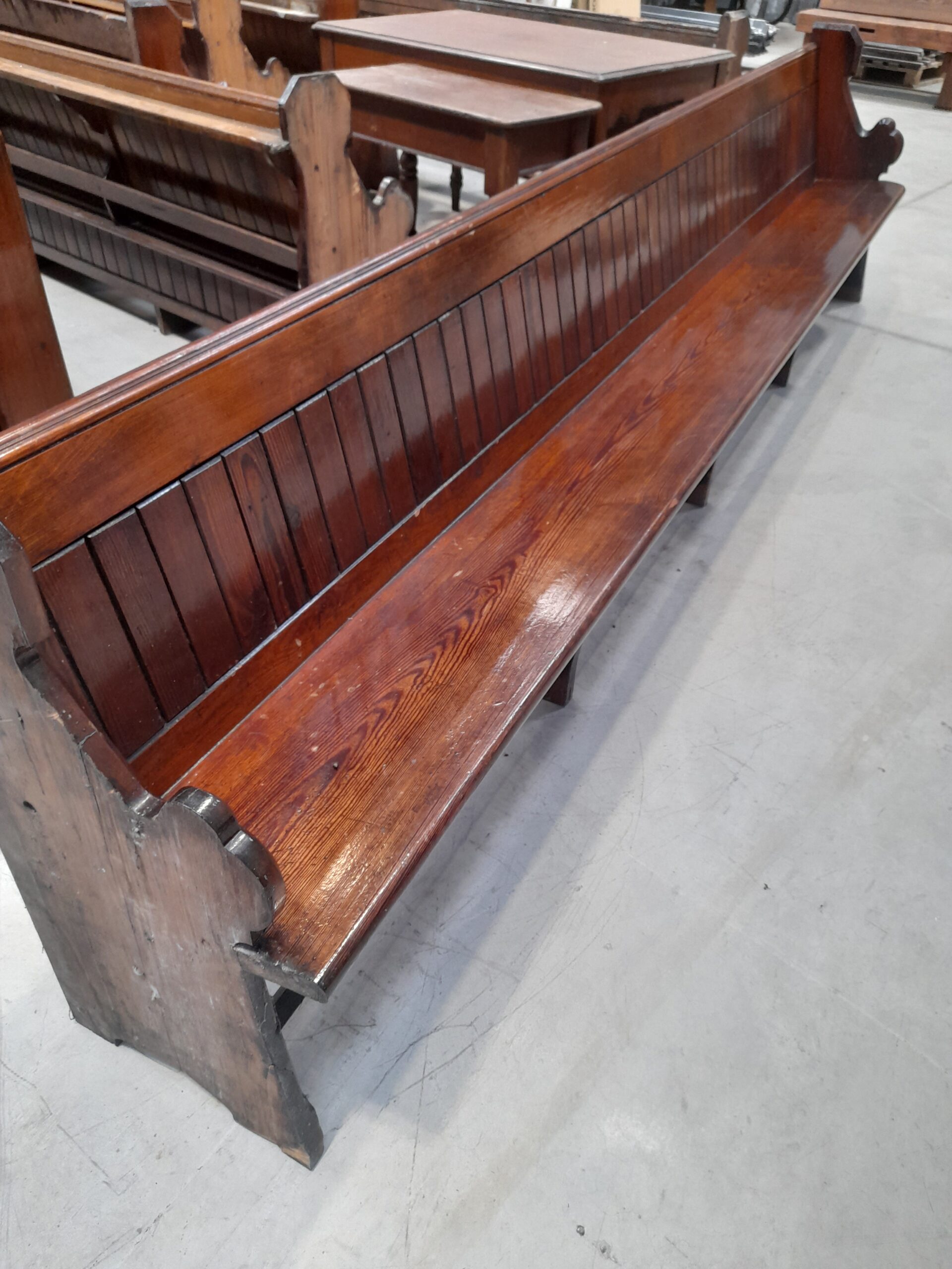 Antique Reclaimed Pitch Pine Solid Church Pew Bench Settle 12ft 3.65mtrs long Roofing and Salvage Depot